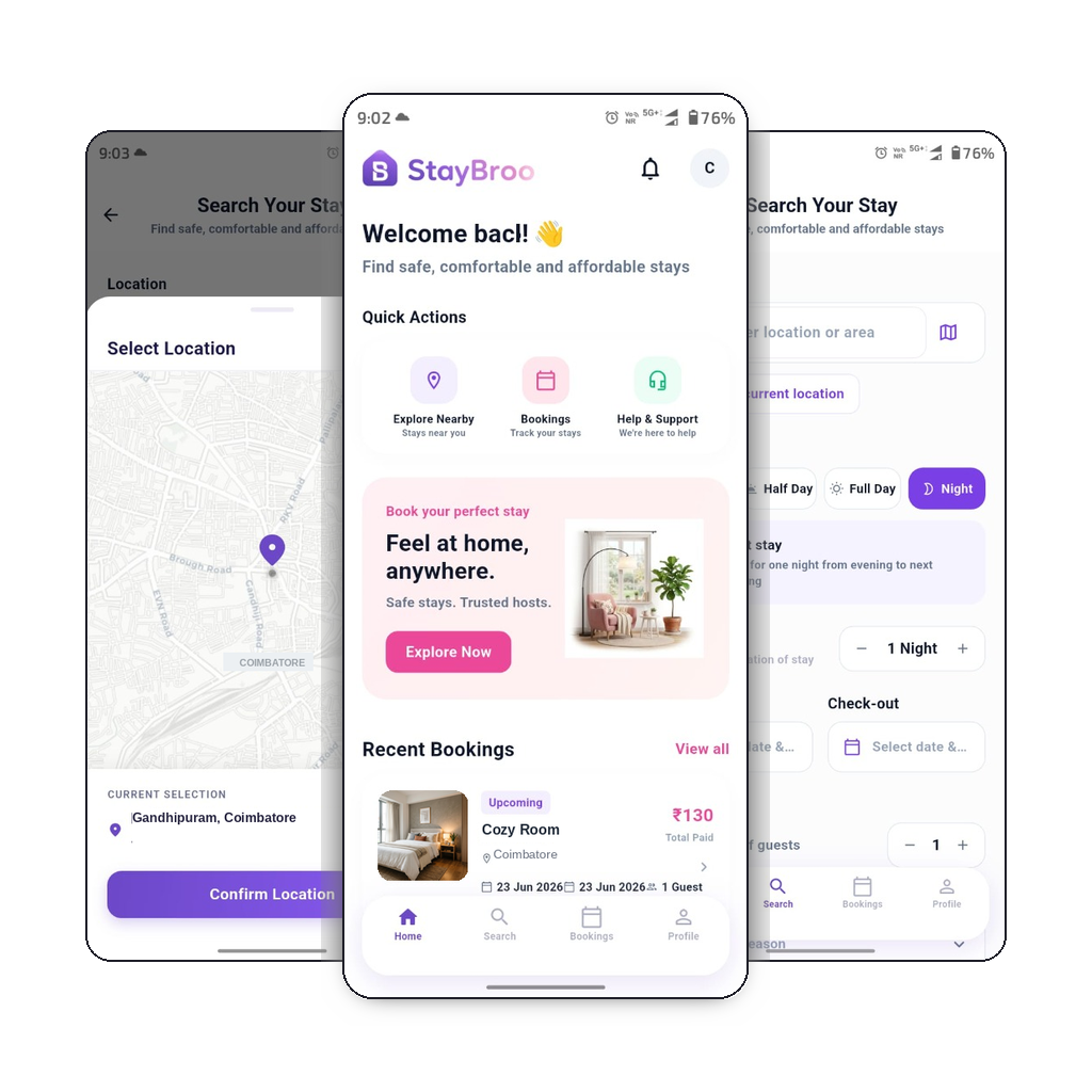 StayBroo App Screens